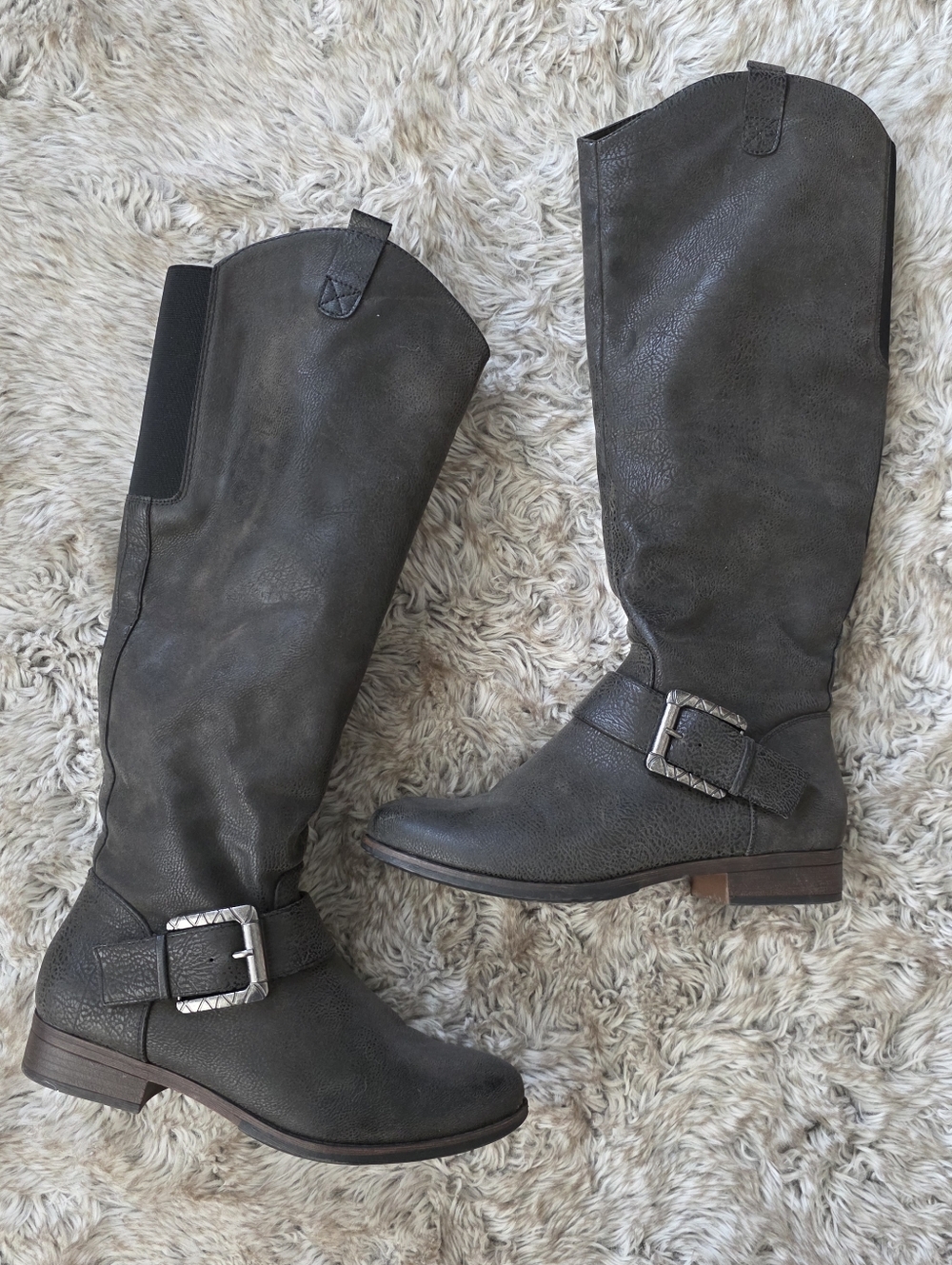 Kelly & Katie Blair Riding Boots Black Round Toe Silver Buckle Women's 7.5